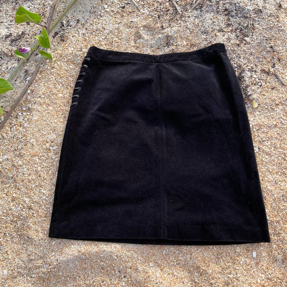 Black Corduroy Skirt with Lace Up Sides Zipper Tommy Hilfiger Size 10